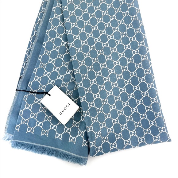 GUCCI BLUE & SILVER MONOGRAM REVERSIBLE SCARF